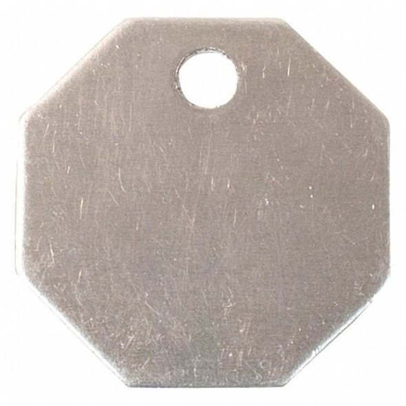 Blank Tag, Stainless Steel, 1 1/2 in H x 1 1/2 in W, Silver, Octagon, 25 PK