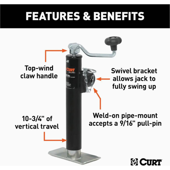 Bulldog 2000 Lb. Topwind Tubular Swivel Trailer Jack, 10 In. Travel Bulldog 2000 Lb. Topwind Tubular Swivel Trailer Jack, 10 In. Travel