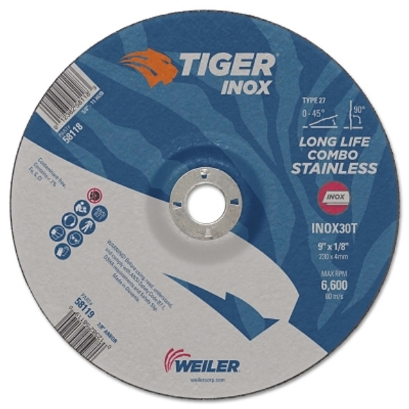 Tiger Inox Combo Wheels, 9 in Dia., 1/8 in Thick, 7/8 in Arbor, 30 Grit Pack of 10
