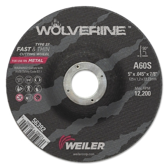 Wolverine™ Thin Cutting Wheel, 5 in Diameter, .045 in Thick, 7/8 Arbor, 60 Grit Pack of 25