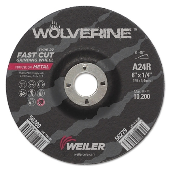 Wolverine® Thin Cutting Wheel, 6 in Dia, 1/4 Thick, 7/8 Arbor, 24 Grit Pack of 10