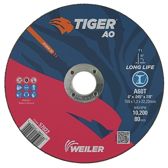 Tiger® AO Cutting Wheel, 6 in dia x 0.045 in Thick, 7/8 in Arbor, A60T, Type 1 Pack of 25
