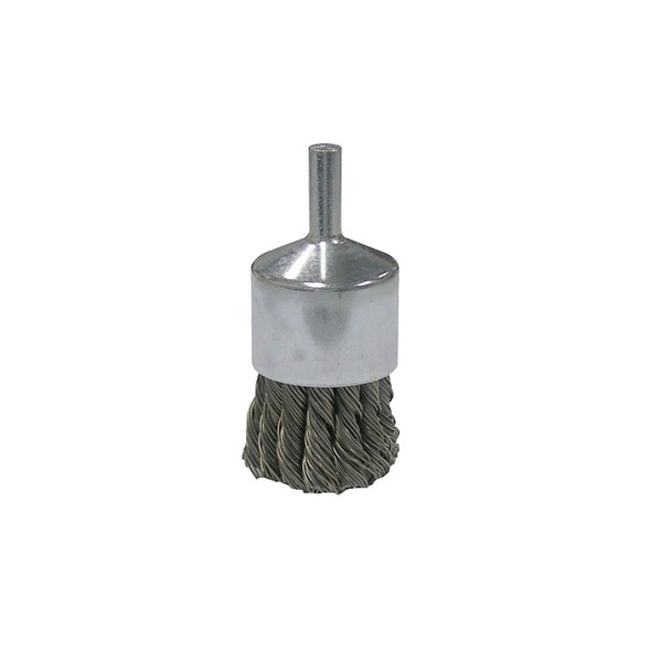 Vortec Pro Stem Mtd Knot Wire End Brushes, Carbon Steel, 1 in Dia, .02 Wire Pack of 10