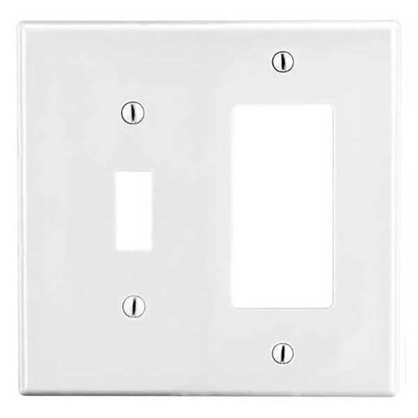 Toggle Switch/Rocker Wall Plate, Number of Gangs: 2 Plastic, Satin Finish, White