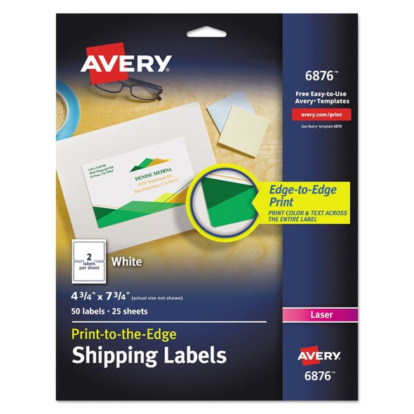 Avery Dennison Laser Label Color Print 2Up,White,PK50 6876