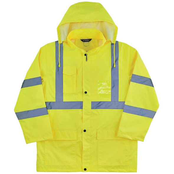 Hi-Vis Rain Jacket, Polyurethane, 150D Oxford Polyester, Class 3 Type R, Lime, L  8366