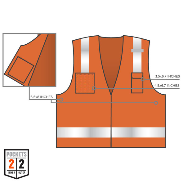 Ergodyne 5XL Orange Economy Surveyors Vest Class 2 - Single Size 8249Z-S