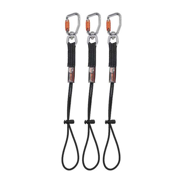 Ergodyne Tool Tail Lanyard, Elastic Cinch Loop, 10lbs, Black, 3PK 3714