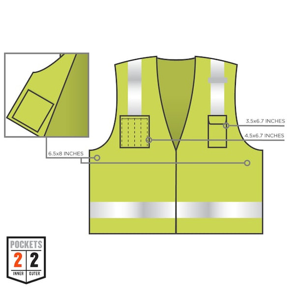 Ergodyne Safety Vest,Surveyor,Class 2,Lime,M 8249Z-S