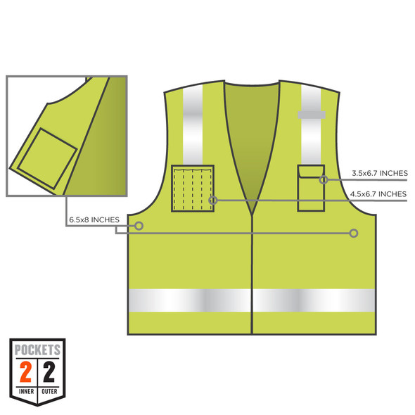 Ergodyne M Lime Economy Surveyors Vest Class 2 - Single Size 8249Z-S