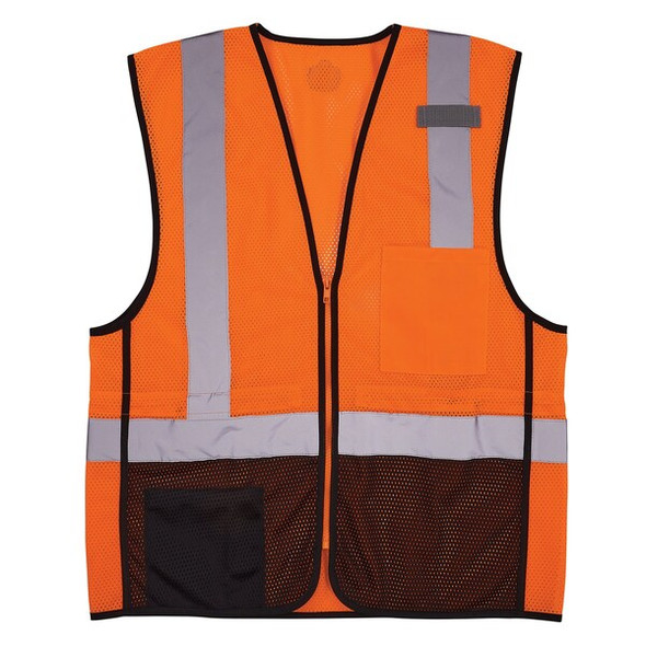 Ergodyne Safety Vest,Mesh,BB,Zip,Cl 2,HV,Or,2X/3X 8210ZBK