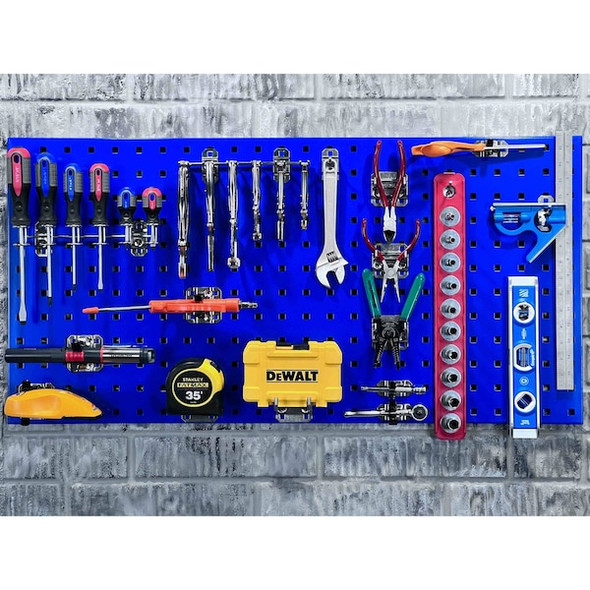 18 pc LocHook Assortment W/ (1) 18" W x 36" H Blue Epoxy 18-Gauge Steel Square Hole Pegboard