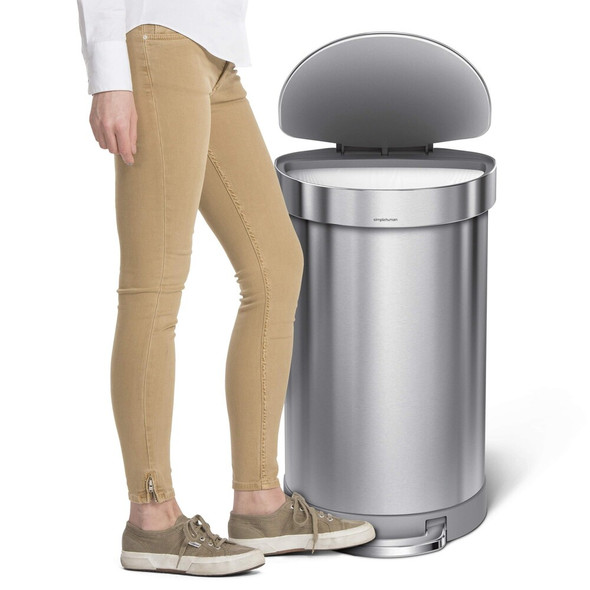 Simplehuman 12 gal Round Step-On Can, Brushed, Stainless Steel, 15.7 in CW2030