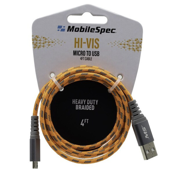 Mobilespec Hi-Vis 4Ft Micro To Usb Cable, Orange MBSHV0413