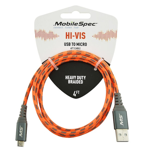 Mobilespec Reinforced USB Cable,Orange,48in L MBSHV0413