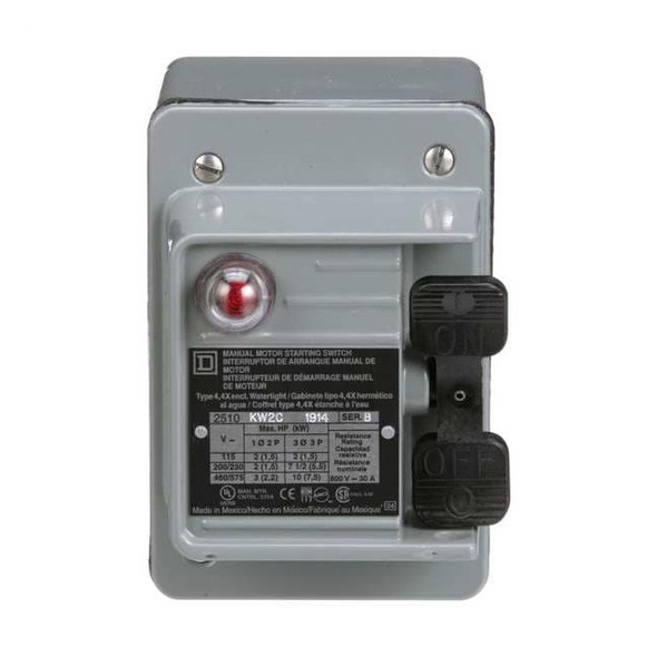 Square D Manual Motor Switch, NEMA, 600VAC, 2P, M-1 2510KW2C