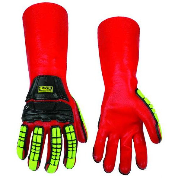 R-Chem Chemical, Impact Glove,Short Cuff,35cm,M/L, PVC, 14 in L, Red, M/L, 1 PR