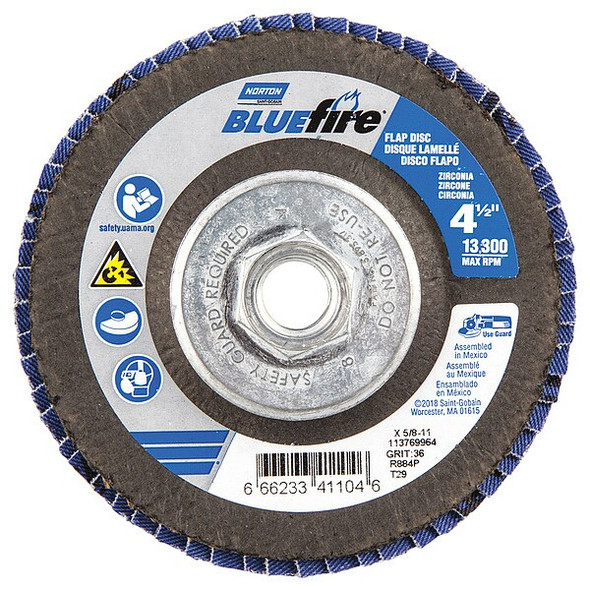 Norton Co Fiber Disc,4 1/2 in Dia,5/8in Arbor,PK2 66623341104