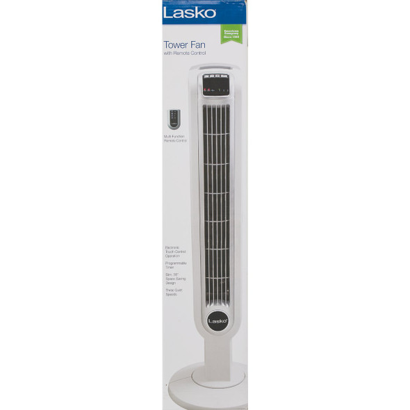 Lasko 36 In. 3-Speed White Oscillating Tower Fan with Remote Control Lasko 36 In. 3-Speed White Oscillating Tower Fan with Remote Control