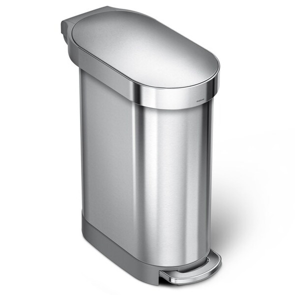 Simplehuman Step-OnTrashContainer,Silver,12gal,SS CW2044 Simplehuman Step-OnTrashContainer,Silver,12gal,SS CW2044