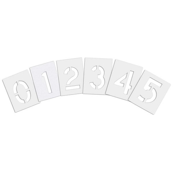 Pavement Stencil, Number Set, 0 Thru 9, Blanks, 8 in Character Height, Highway Gothic Font, Clear