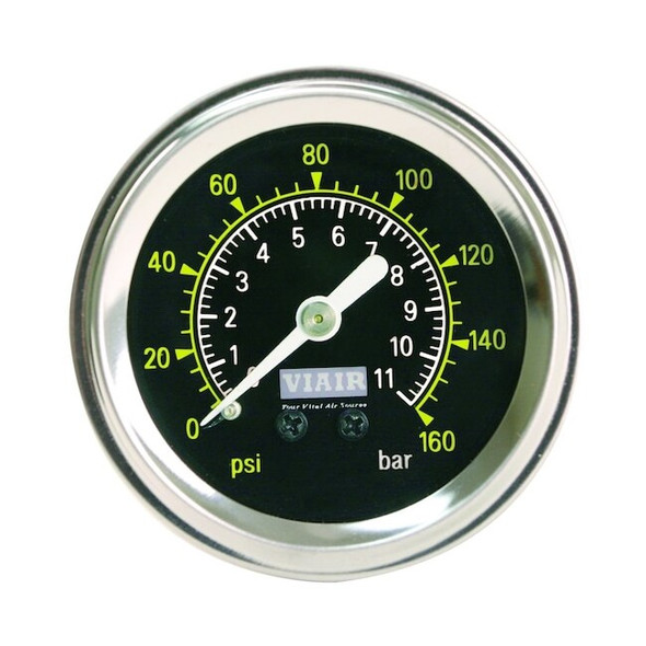 Viair Sngl Needle Gauge,Blk Face,160 psi,1.5" 90085