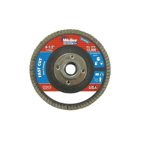 4-1/2" Abrasive Flap Disc, Flat, Phenolic Backing, 4 oz Pack of 10