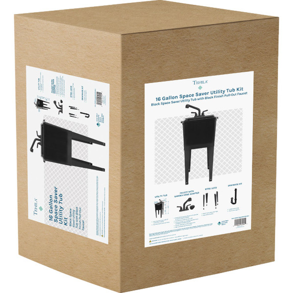 Tehila 16 Gal. Black Narrow Utility Tub Kit