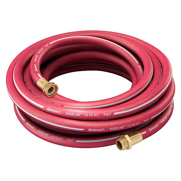 5/8 in ID x 25 ft L Garden Hose, EPDM Tube, Red, Brass x Brass Fitting