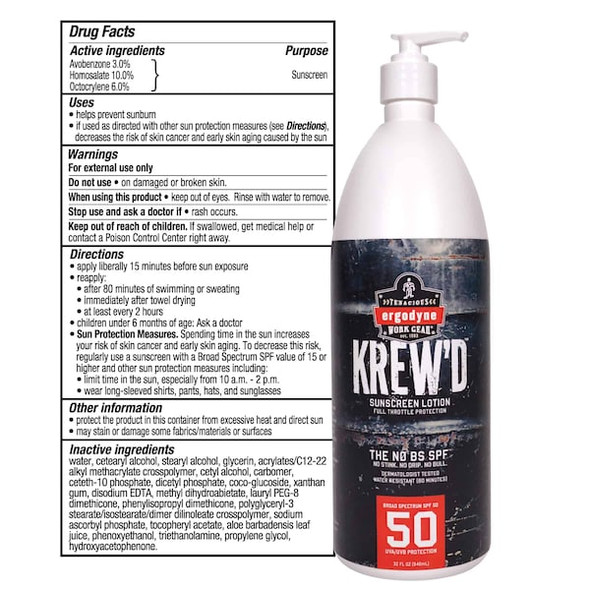 Ergodyne SPF 50 Sunscreen Lotion, 32 oz., PK4 6355-4PK