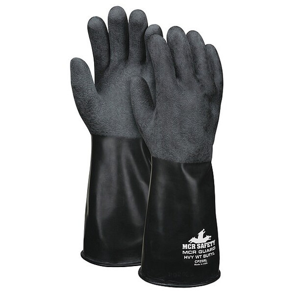 CP25 Chemical Resistant Gloves, Butyl, 14 in L, 25 mil, Black, L, 1 PR