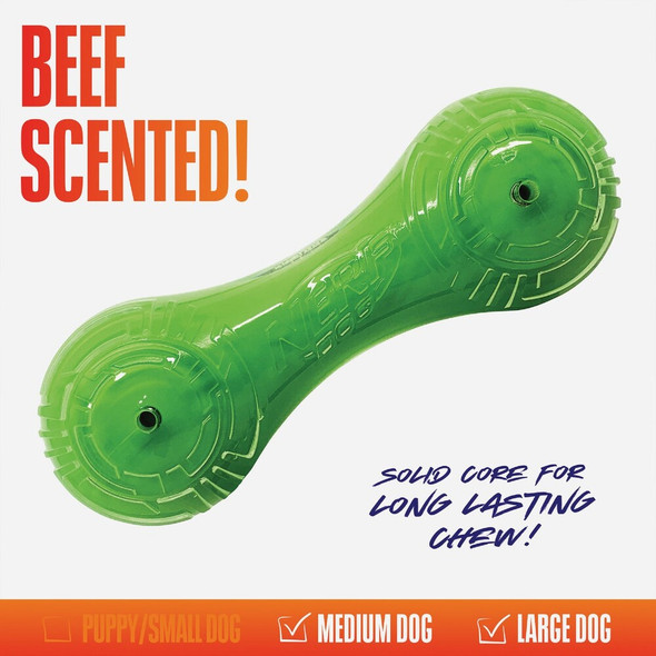 Nerf Dog 7 In. TPR-PP Scented Beef Super Scent Barbell Solid Core NF-4826 753459