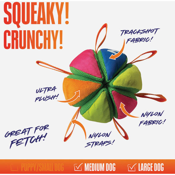 Nerf Dog 5.9 In. Plush Squeak & Crunch Wedge Ball with Straps