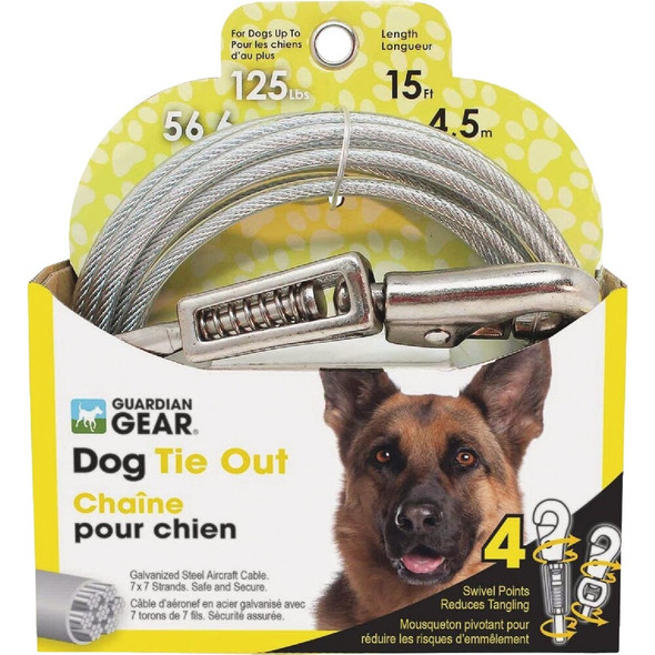 Boss Pet Guardian Gear XL Dog Cable with Spring Dog Tie-Out, 15 Ft. Q5715SPG99 723068