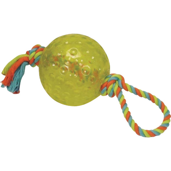 Boss Pet Chomper 5 In. TPR Ball with Rope Tug Dog Toy WB15527