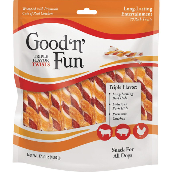 Good 'N' Fun Triple Flavor Twists Dog Snack (70-Pack) P-94188-13