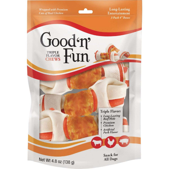 Good 'N' Fun 4 In. Triple Flavor Chew Bone (3-Pack) P-82242KH