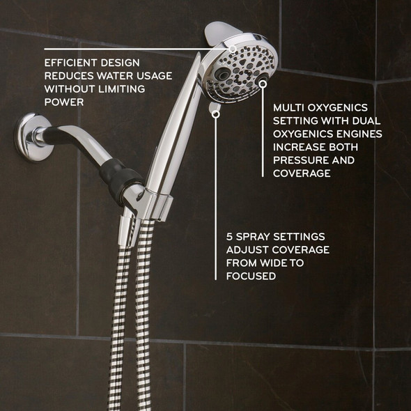 Oxygenics PowerMassage 5-Spray 1.75 GPM Handheld Showerhead, Chrome 88146 473796