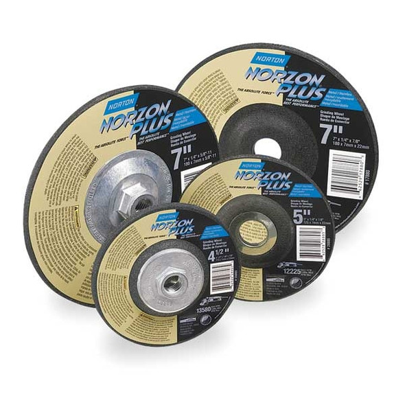 Depressed Center Grinding Wheel, Type 27, 7 in Dia, 0.25 in Thick, 5/8"-11 Arbor Hole Size, Ceramic