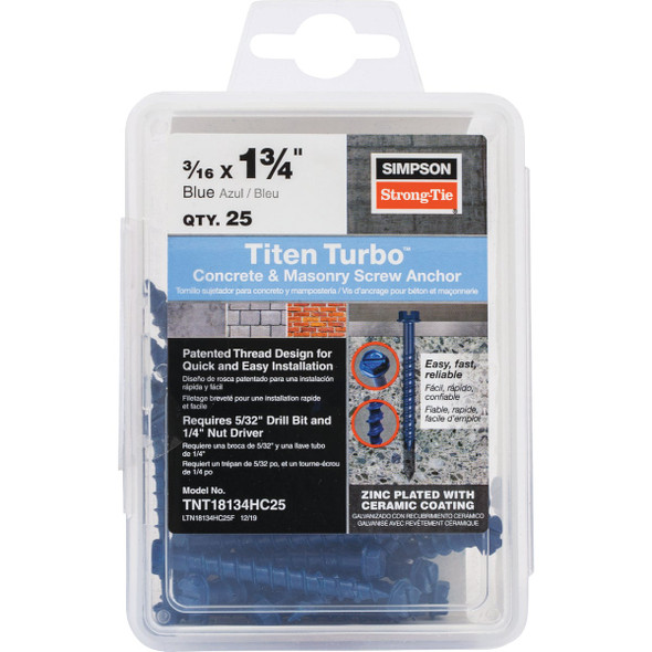 Titen Turbo 25 3/16x1-3/4 Hex Screw  TNT18134HC25