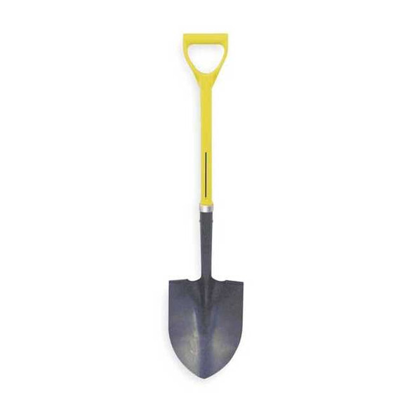 Round Point Shovel, 16 ga Steel Blade, Standard Step, 27 in L Yellow