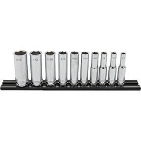 10 PC. 1/4'' DR. DEEP SAE SOCKET SET W/ BLACK 8” MAGRAIL - SMS400 SUBSET S400D