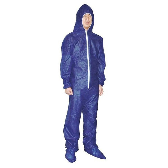 Condor Hooded Disposable Coveralls, 2XL, Blue, polypropylene, zipper 26W832