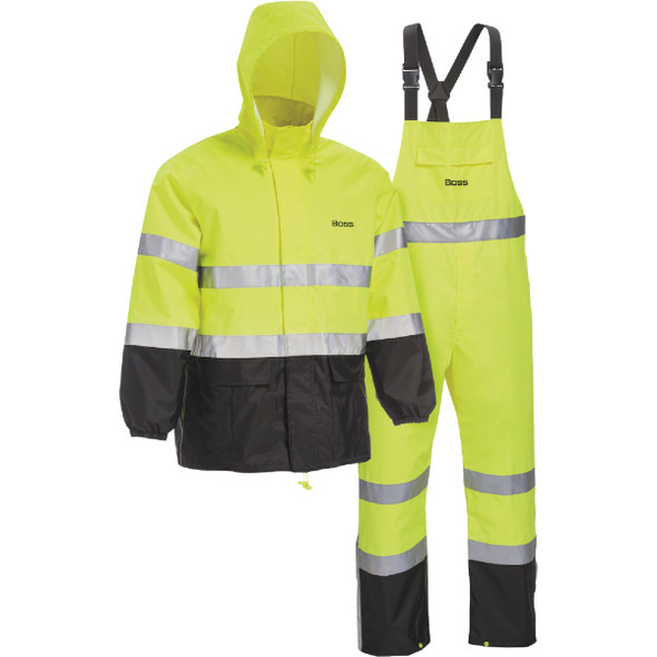 Boss 2XL 2-Piece ANSI Class 3 Hi-Visibility Rain Suit B44531/2XL