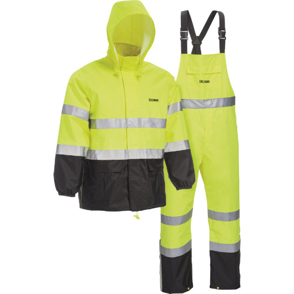 Boss XL 2-Piece ANSI Class 3 Hi-Visibility Rain Suit B44531/XL