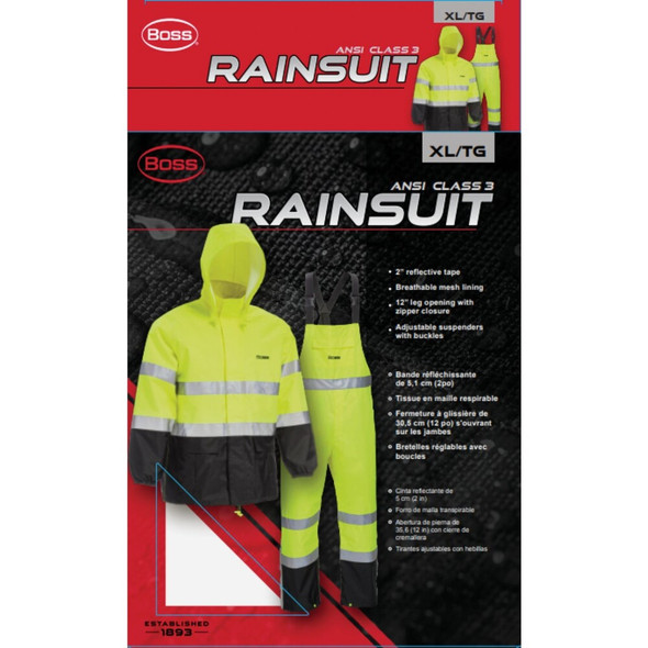 Boss XL 2-Piece ANSI Class 3 Hi-Visibility Rain Suit B44531-XL 740770