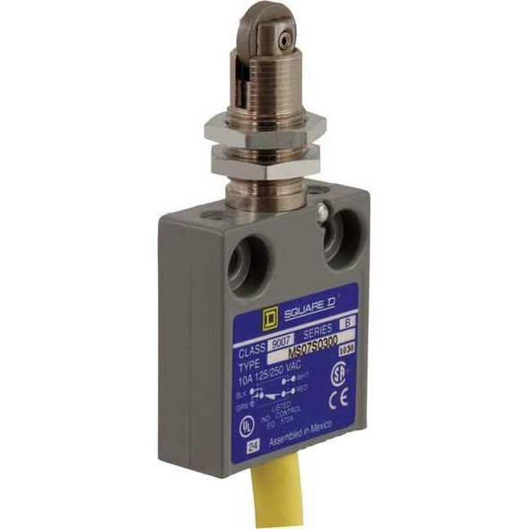 Limit Switch, Plunger, Roller, SPDT, 10A at 300V AC, Actuator Location: Top