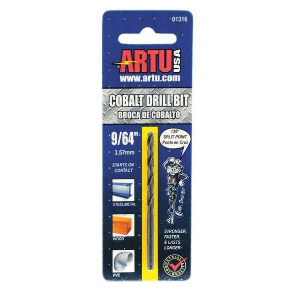 Artu Jobber Bit,9/64 In.,Cobalt Steel 01316