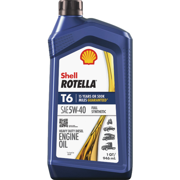 Shell Rotella T6 Full Synthetic 5W-40 Diesel Engine Oil, 1 Qt. Pack of 6