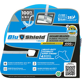 BluShield Rubber Pressure Washer Hose Assembly 3/8in x 100ft Non Marking PW38100-NM